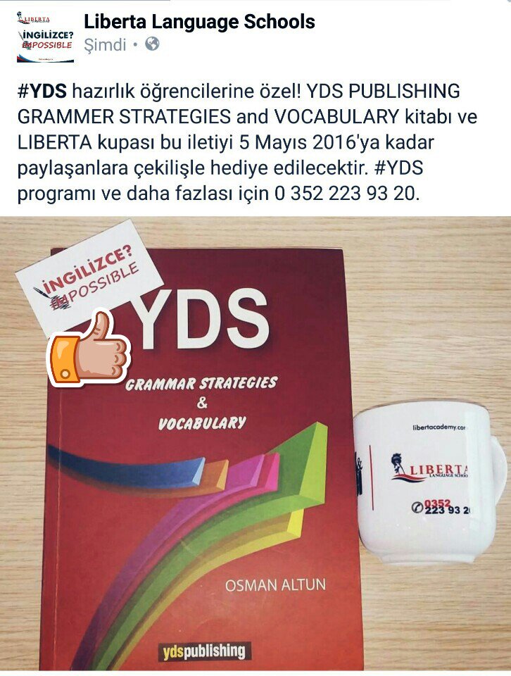 #YDS LIBERTA'da. Bilgi için 0 352 223 93 20