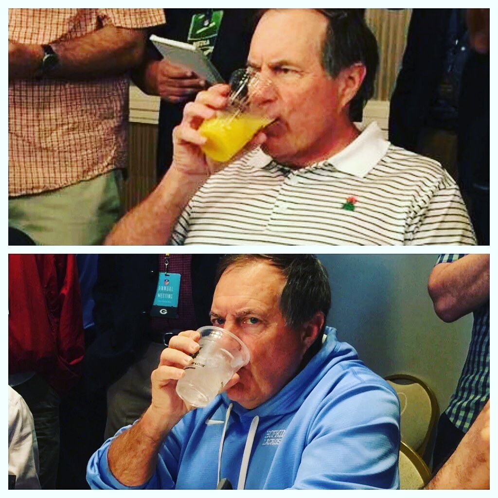 realOBF's tweet photo. Belichick working on those final picks... #MaybeCoffee. https://t.co/Khfmkafq0C