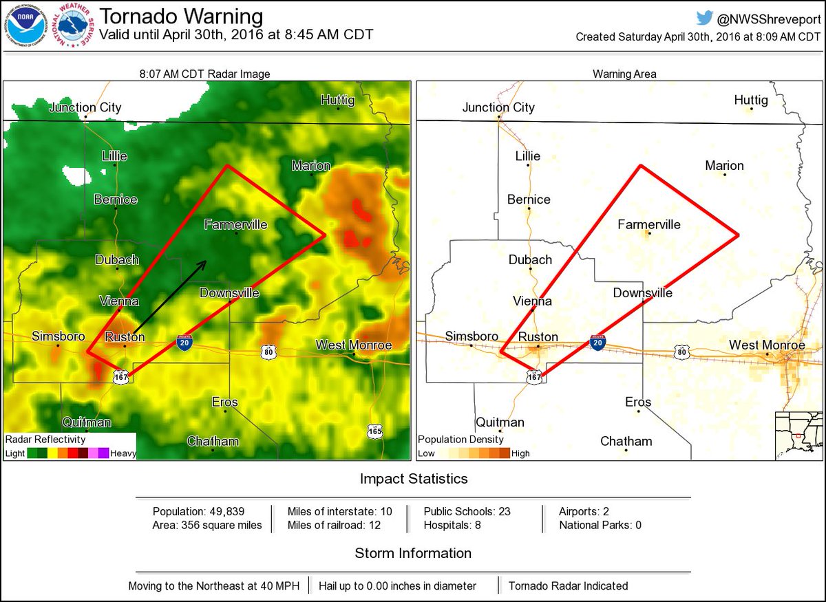 ⚠️ Tornado Warning including Ruston LA, Grambling LA, Farmerville LA until 845 AM CDT NWS