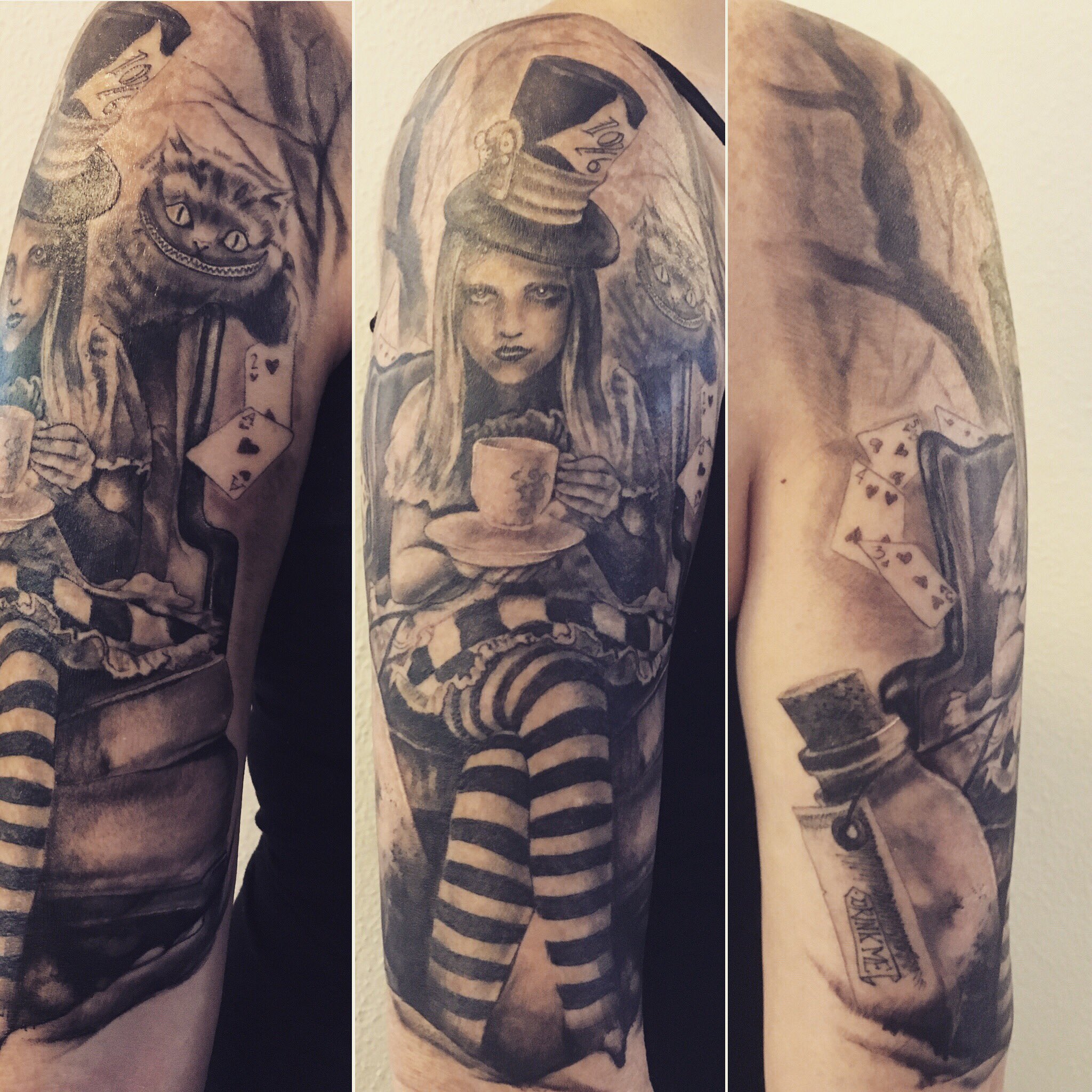 Here is my new tattoo! Just finished and it is healing but I had to share!! #Disney #disneytattoo #AliceInWorldland https://t.co/TsnpGKXMx4