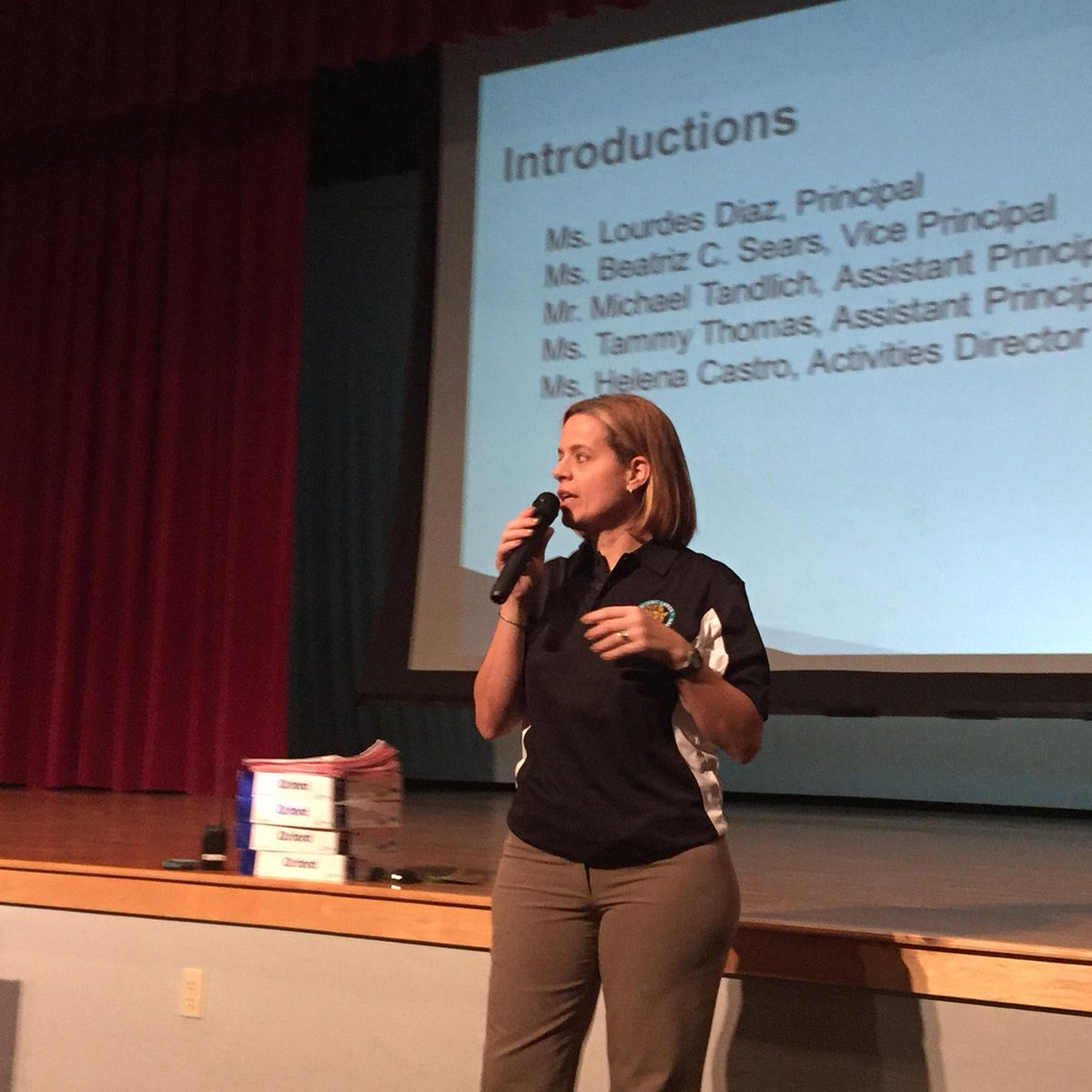MLECJaguars's tweet photo. .@MLECPrin Ms. Diaz addresses incoming freshman and parents. #mlec2020 https://t.co/H2glS7wNLb