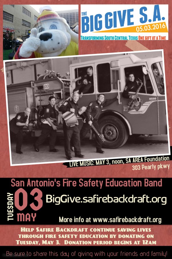 SAFireBackdraft's tweet photo. #BGSA2016 #bgsa #BIGGIVESA #SAFire #SAFireBackdraft #SanAntoniofire #firesafety #Backdraft @KiddeSafety @SAAFdn https://t.co/w7FgER1tXg