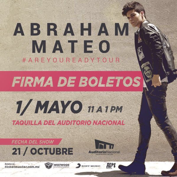 AbrahamMateo's tweet photo. Continúa preventa para mi concierto @AuditorioMx 👉 https://t.co/Q99nFsOqaH Mañana 11pm firmaré boletos en taquilla!😜 https://t.co/cGPgY3RaFm