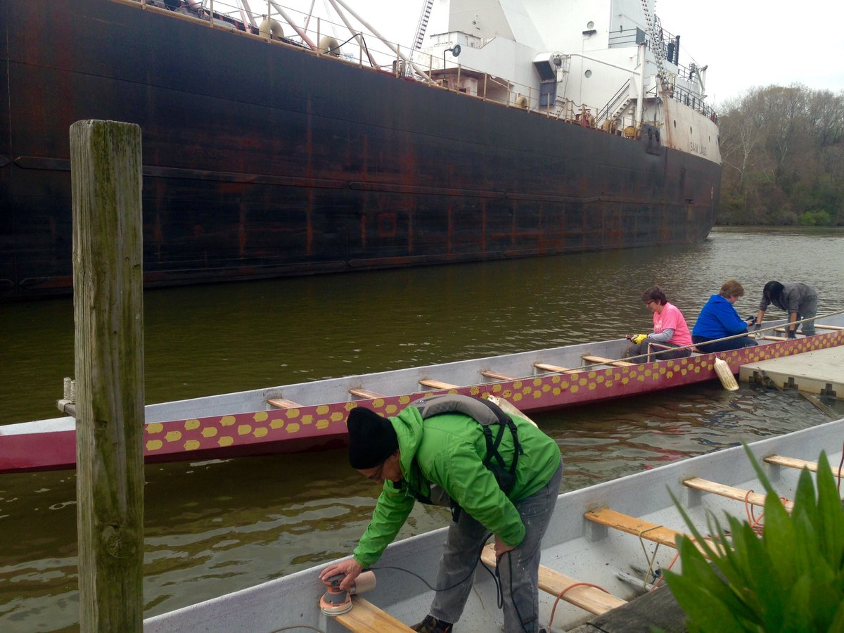 ShareTheRiver's tweet photo. .@CLEDBA tuning up their #dragonboats as their paddle season gets ready to begin on the  #cuyahogariver https://t.co/VrZoBawGve