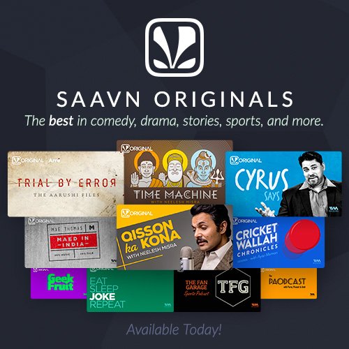 JioSaavn's tweet photo. #SaavnOriginals is here! Bringing you ten new audio shows - check them out on the latest version of the Saavn app! https://t.co/S7FIgKwj5e