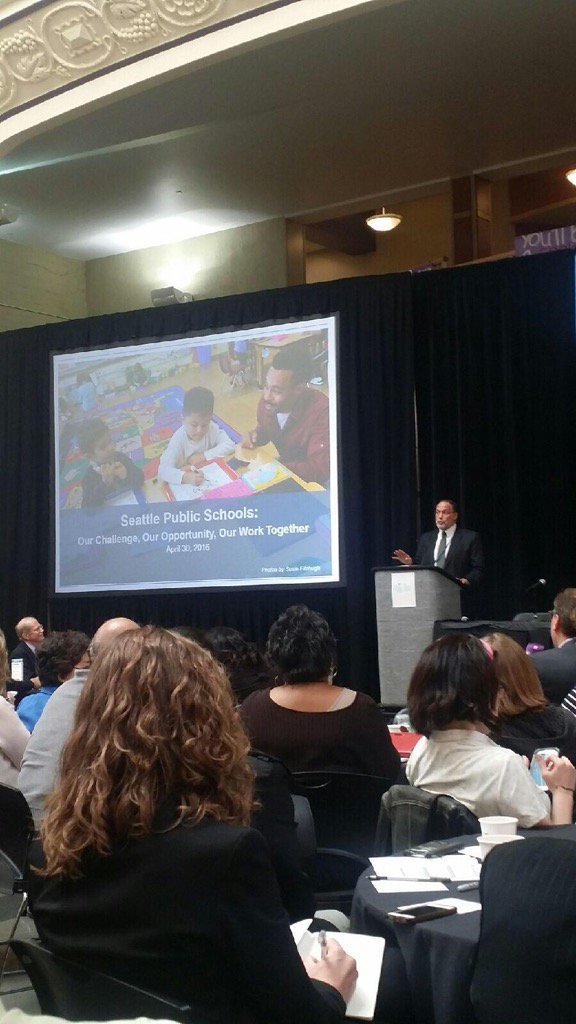 SPS Assoc Supt. Michael Tolley presenting the SPS Signature Strategies to eliminate opportunity gaps. #seaedsummit