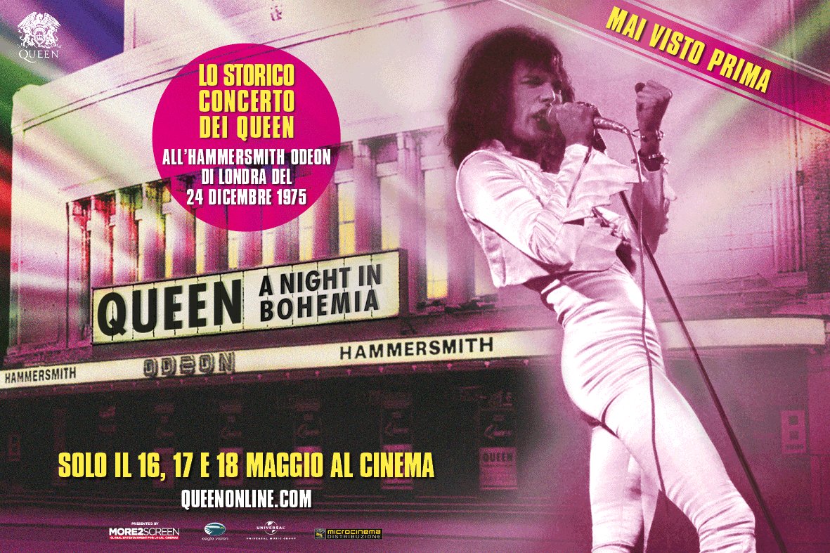 Cinema_Saronno's tweet photo. #FilmEvento dei mitici
#QUEEN: #ANightInBohemia
solo Lunedì 16 maggio h. 21,00
#Prevendita aperta #IngressoRidotto https://t.co/EvT5CQCGiN