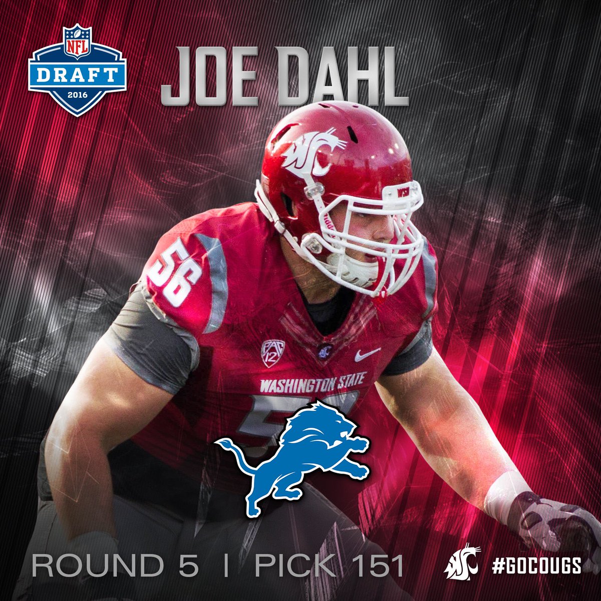 WSUCougarFB's tweet photo. Congrats to Joe Dahl, taken by the @Lions in the #NFLDraft2016 #GoCougs #AirRaid #Number1PassingOffense https://t.co/lYj8KYbQOl