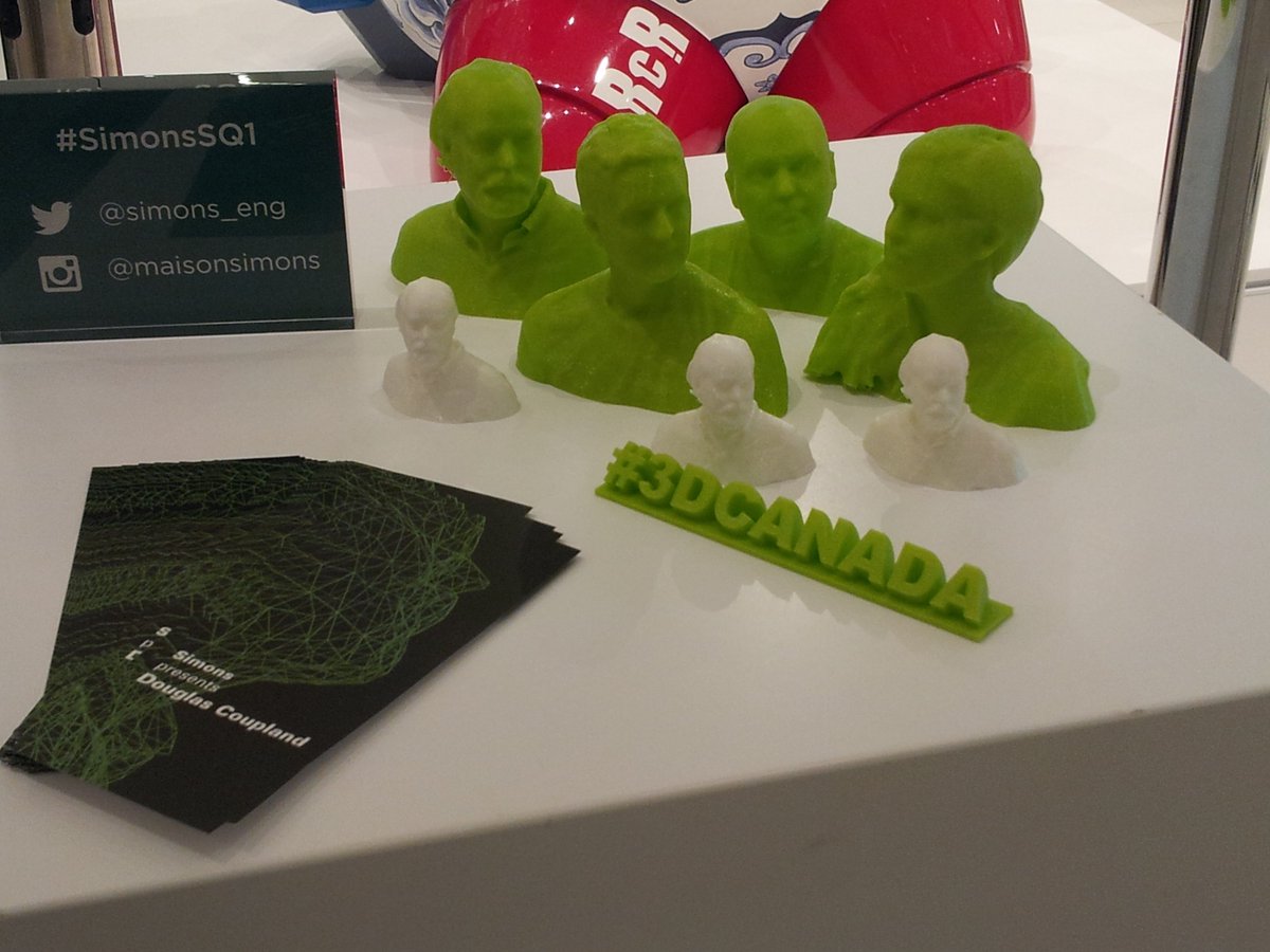 The3DPrintCo's tweet photo. TODAY @#SimonsSQ1 @shopSQUAREONE from 12-4:30pm meet @DougCoupland, Get your head scanned & 3d printed! #3dcanada https://t.co/PqEUqtQtEn