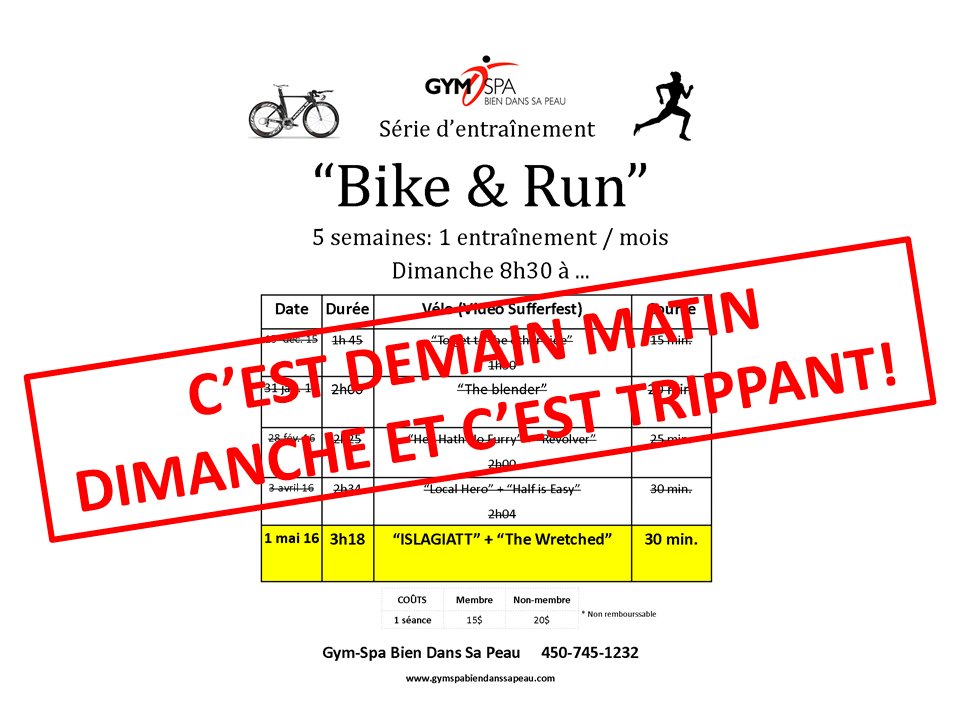 SylvainLeCoach's tweet photo. C’est demain dimanche et c’est trippant! Bienvenue à tous! 
Bike &amp; Run Série d'entrenaîment Ste-Adèle 450-745-1232 https://t.co/kaDlC9KEcS