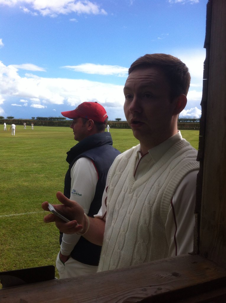 RiponCricket's tweet photo. 2nd teamer Sam Wood talking us through his duck having been run out without facing a ball! #learntobackup https://t.co/g8Bi7fx2Y1