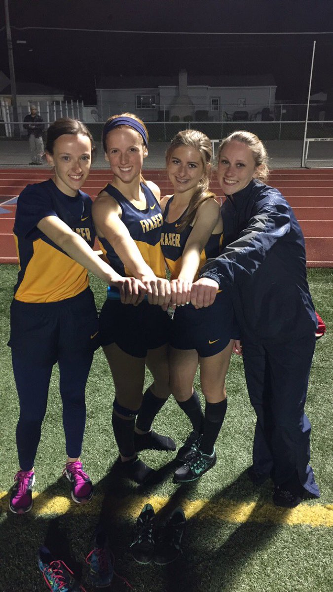 FraserTrack's tweet photo. Great Job Amanda,Kaitlyn,Sara, &Bridgette in 4x400. PR 4:27.34, that's 19s improvement. https://t.co/SJX6jd3Z1h