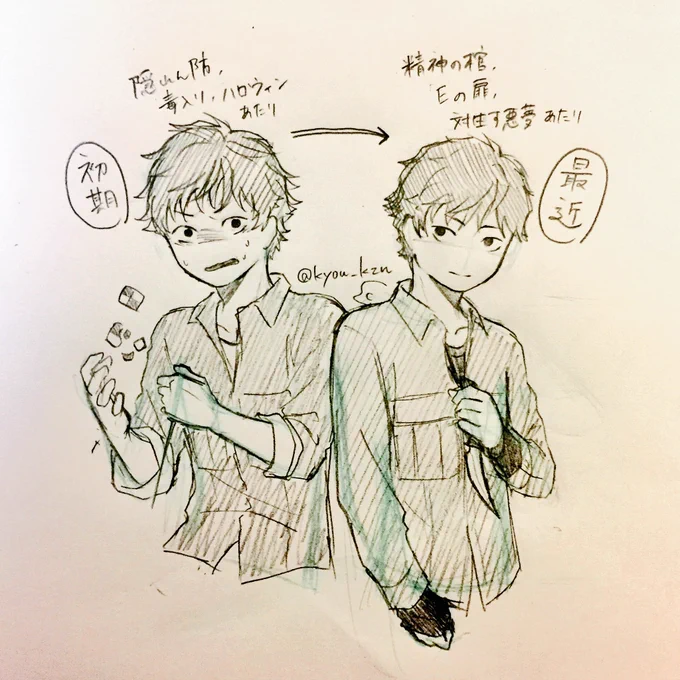 キャラシ作ってすぐの響介といろいろシナリオ乗り越えてきた最近の響介とのイメージの差がこれくらいあるんだけど、初期のほうが狂人っぽいのはどうしてかな() 