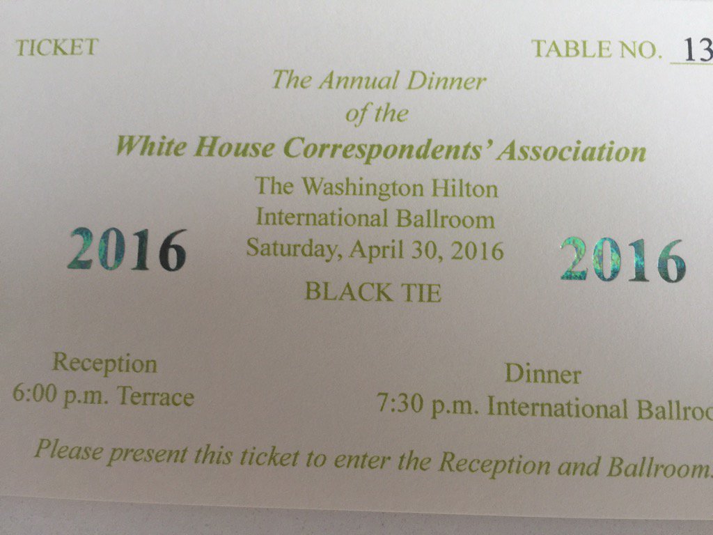 . Hottest ticket in town! Obama's last appearance #White House Correspondents Dinner. Can't wait to see his last tag
