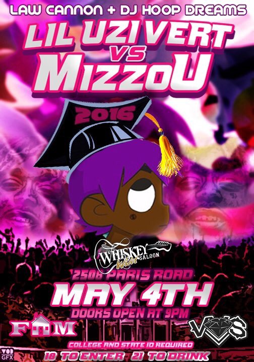 LawCannon's tweet photo. May 4th! We about to have Mizzou so lit 🔥

Lil Uzi about to tear the roof off of Whiskey 😰🙄🤘🏽++®® https://t.co/AqVTrNfC2B