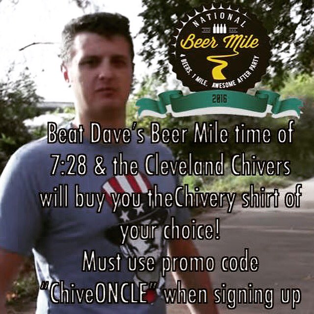ChiveCLE's tweet photo. Want to win a Chive shirt?! Sign up for @NatBeerMile in CLE 5/21 use code "ChiveONCLE" &amp; beat Dave's time of 7:28! https://t.co/5tM6SgKUTR