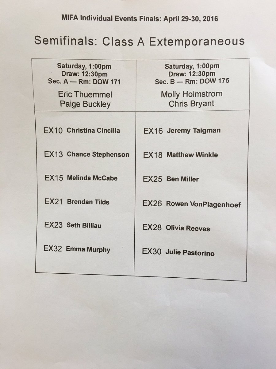 TheMIFA's tweet photo. Class A Extemporaneous Semi-Finals #eatsleepspeakrepeat https://t.co/qNDNIH0RXT