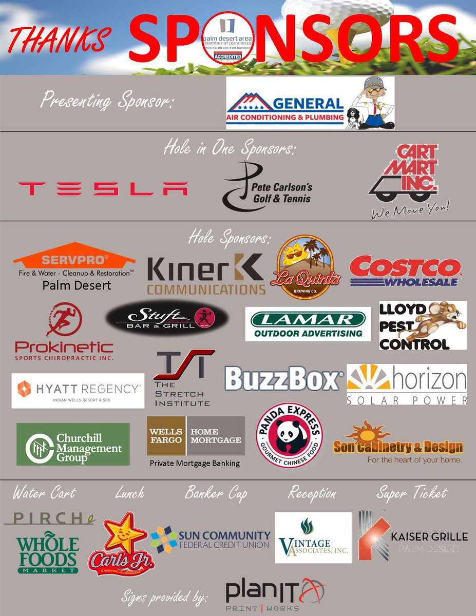 Can't wait for Monday's Golf Tourney!Thanks to our amazing member sponsors! #PDACC #golftourney #sponsors #5Star