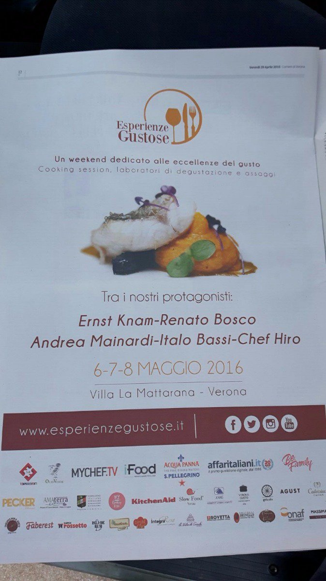 esperienzegusto's tweet photo. Ieri su @Corriere di #verona, oggi su @larenait 
L'adrenalina sale. -6 a https://t.co/tyO2FJ2DMo 
#EGV16 #foodie https://t.co/ilECmCIgkr