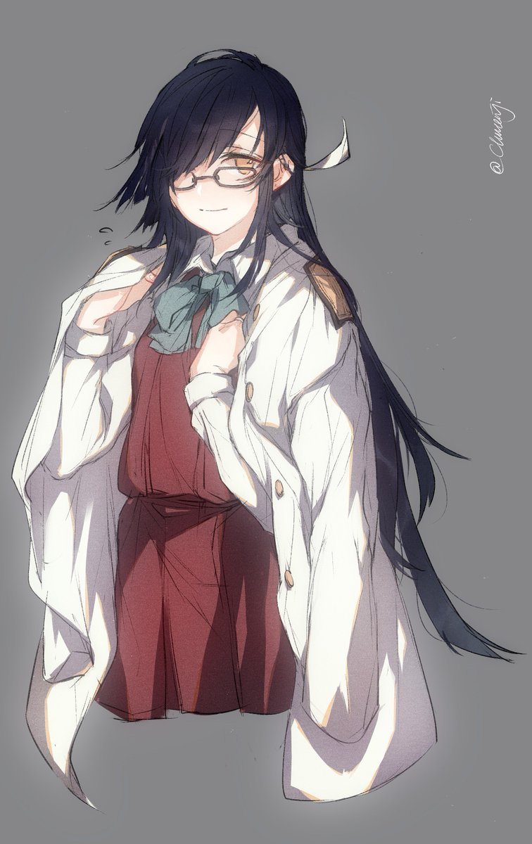 hayashimo (kancolle) 1girl solo long hair glasses black hair hair over one eye school uniform  illustration images