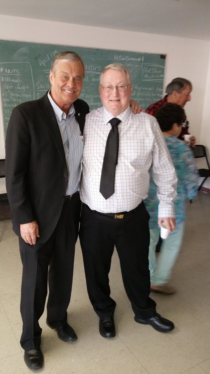 Mayor Woodside dropped by to wish Wayne Grant the best on his retirement and birthday @bradwoodside