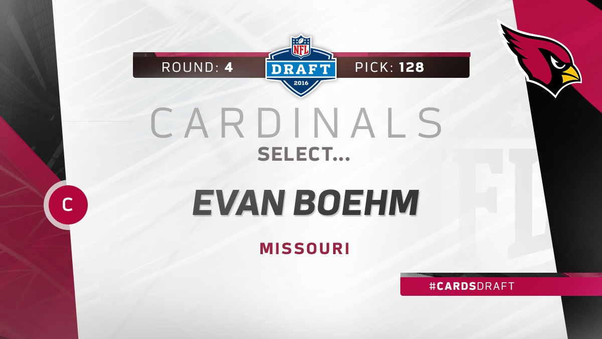 AZCardinals's tweet photo. Rd 4 (128), the #AZCardinals select C Evan Boehm (6-2, 309) from Mizzou.

https://t.co/poyGvvf3Cp  

#CardsDraft https://t.co/iDDsrxBLUg