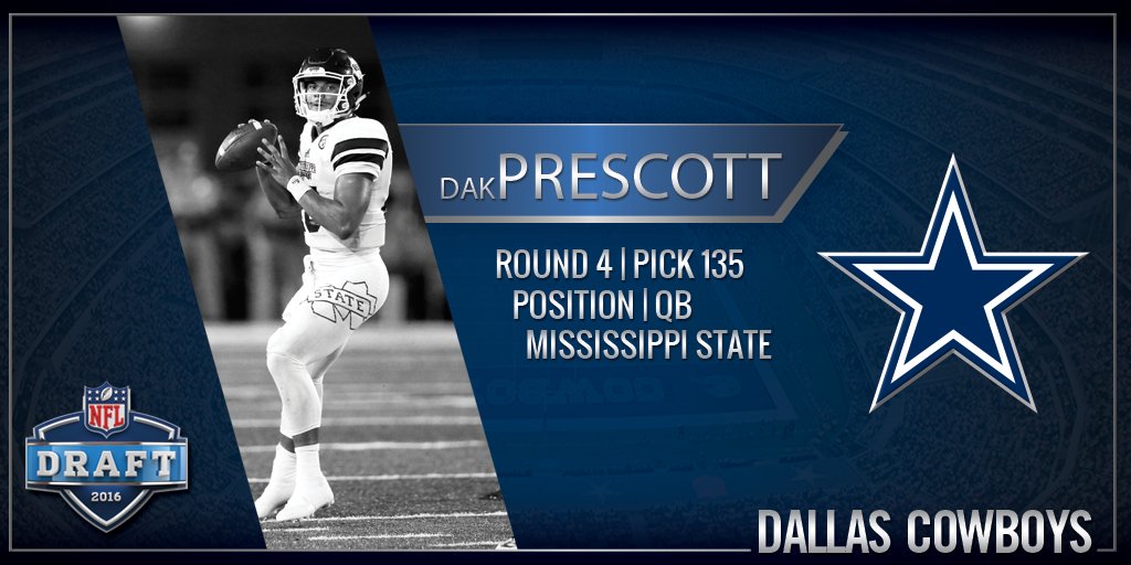 dallascowboys's tweet image. Welcome to Dallas @15_DakP from @HailStateFB #CowboysDraft