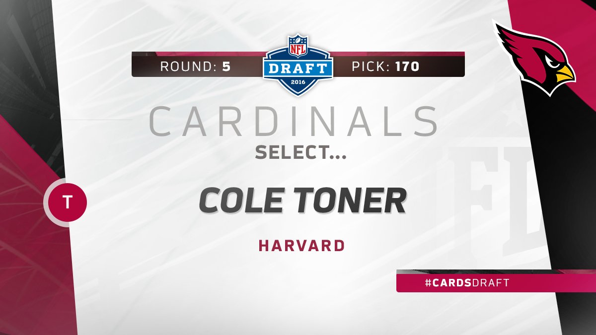 Rd 5 (170), the #AZCardinals select OT Cole Toner (6-5, 306) from Harvard.

azcardinals.com/draft 

#CardsDraft