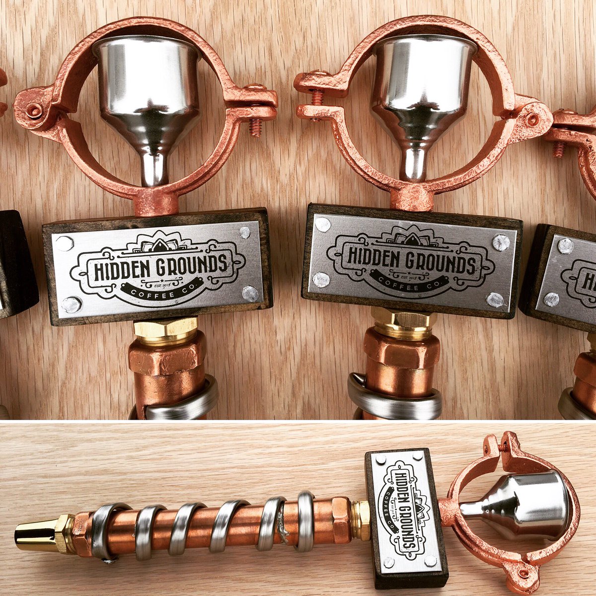 beartaps's tweet image. Brass, copper, wood, and stainless steel makeup these #coffee #taphandles. #steampunk #beartaps #forageforbeer