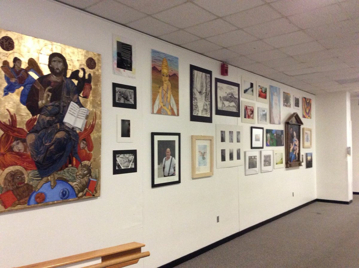 Music_at_MSU's tweet photo. In a joint effort w/ SAD & SMTD led by Dr Matt Taylor, the lobby to DRH now serves as a gallery space! #MuchMoreMTD https://t.co/ccjxXIAfFE