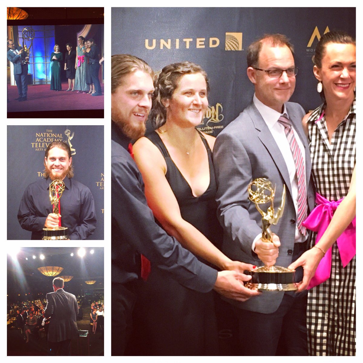KyleRomanek's tweet photo. Holy shit! We won an Emmy Award. Congrats to everyone at Apricot Lane Farms. Especially our film team!#DaytimeEmmys https://t.co/ZeVhUATuYP
