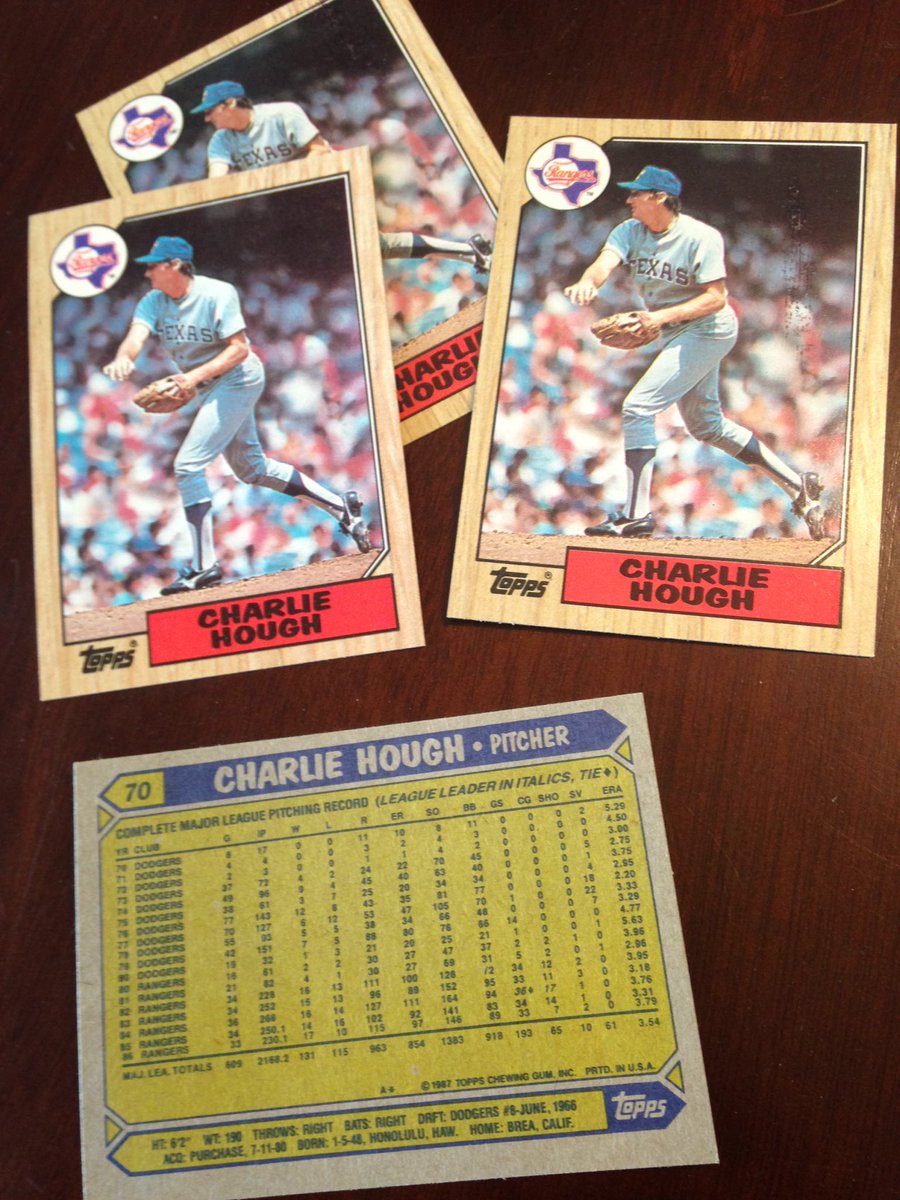 RyansPitch's tweet photo. Love the smaller font for long and distinguished career of knuckler, Charlie Hough #70
#collect
#ThatFollowThrough https://t.co/FXlfaj8DoT
