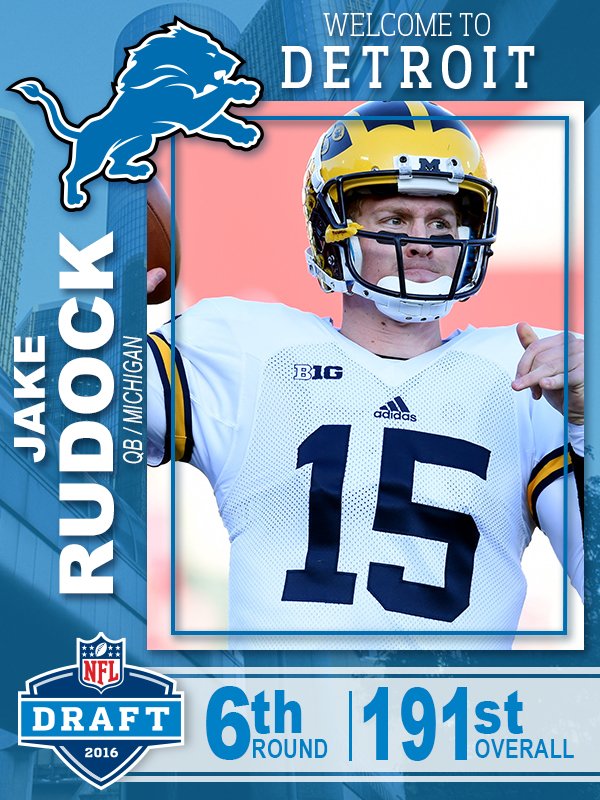 MLiveSports's tweet photo. And the @Lions take their second Michigan Football player, grabbing quarterback Jake Rudock in the 6th round. 🦁 〽️ https://t.co/AEnXUWPIp8