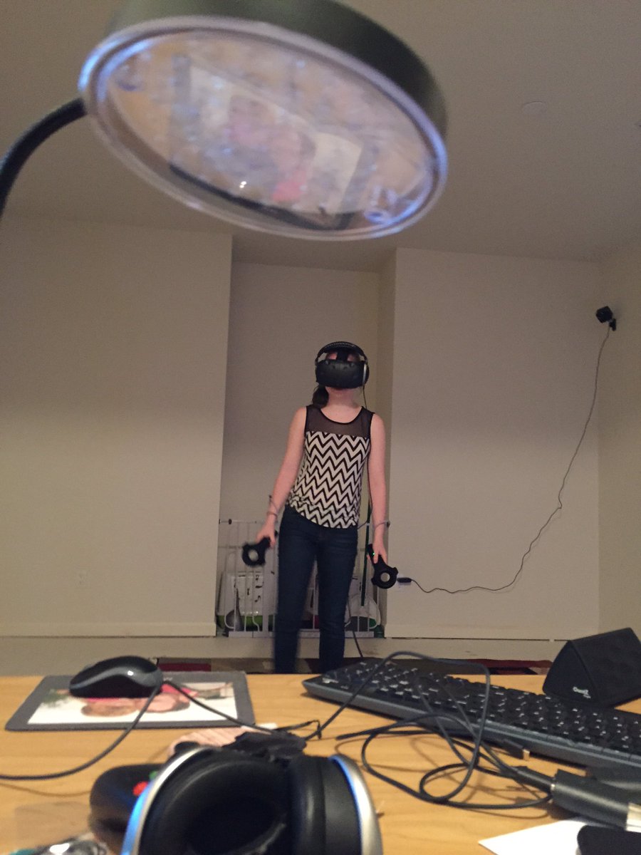 wendowoman's tweet photo. Sunny and beautiful outside but we are in the basement #HTCvive #vive #VR #VirtualReality https://t.co/mDvH6IpR9H
