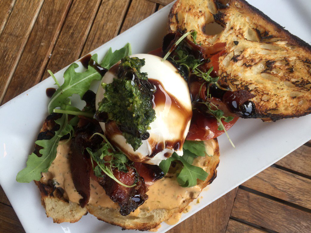 Heirloom AL tomatoes from Witt Farms, bacon and a pistachio pesto @SliceBirmingham. Heck yea, <a href="/Slicechef/">Terrill</a>!