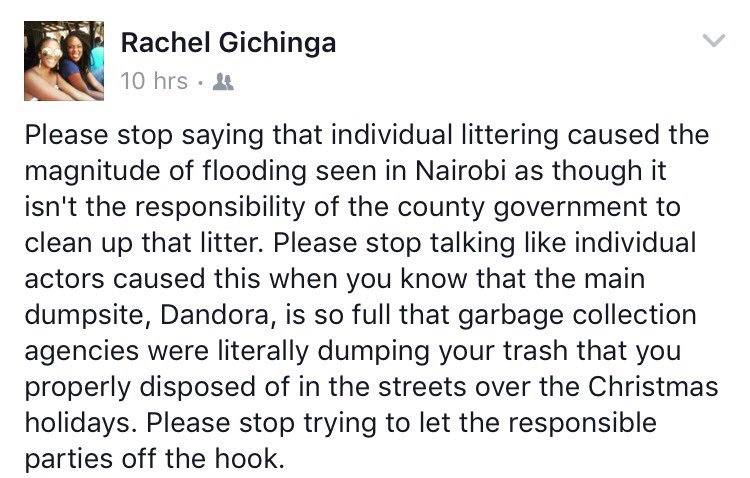 bonifacemwangi's tweet photo. Stop saying individual littering caused the magnitude of flooding seen in Nairobi. - @Raaheli #NairobiFloods https://t.co/1AvriPLs9y