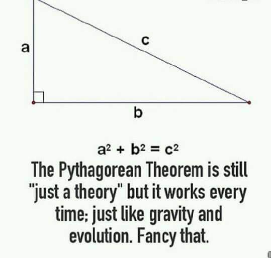 PHHawley's tweet photo. Theorems are not theories. Gravity is a law. Evolution is both theory and fact. #badsciencememes https://t.co/PpwoT24Lop