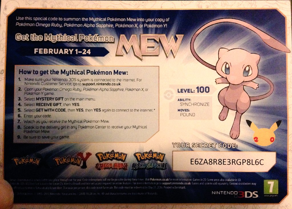 EuvaHau's tweet photo. Ai, ei näit saanutkaan kuin 1/peli. Tämä on *vielä* voimassa! Toivottavasti joku ehtii napata. 😊
#mewcode #pokemon https://t.co/nmK5VSHwEC
