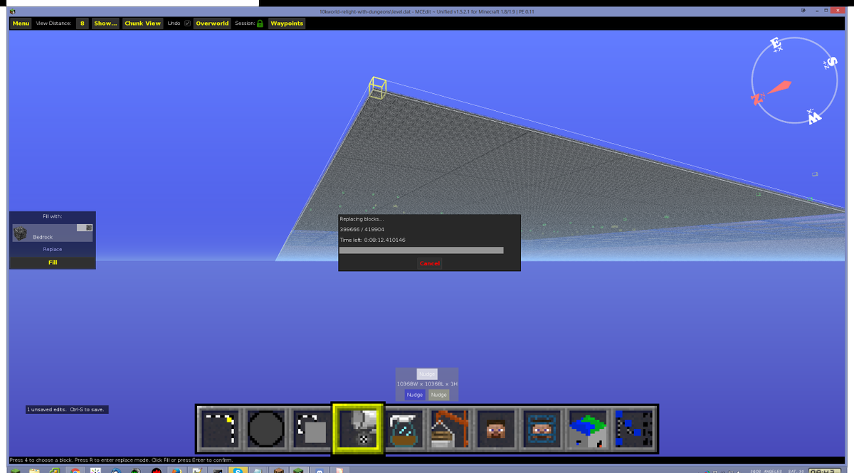 minestyria's tweet image. Entire 10k world rendered without bedrock on the bottom :( Sigh. Having to replace a 10Kx10K slab at the bottom ...