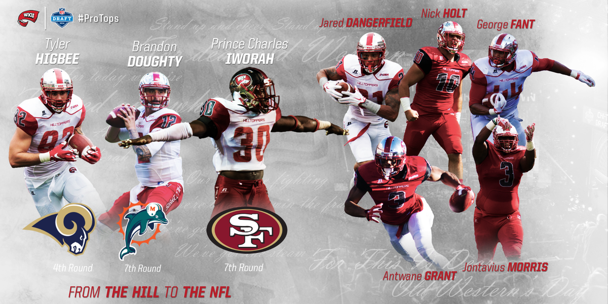 WKUFootball's tweet photo. What a day as 8 Hilltoppers join the #ProTops family! #GoTops https://t.co/Ci2tfFnccY