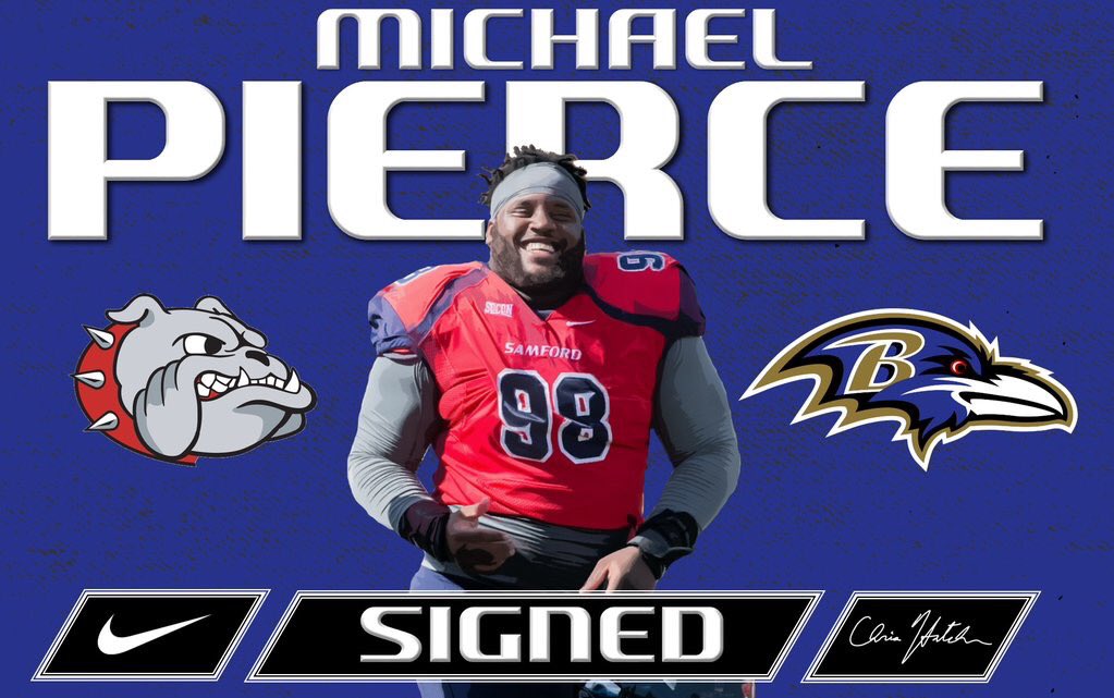 SamfordFootball's tweet photo. Congrats to Michael Pierce on signing with the @Ravens #SamfordNFL πΎπΎπΎ https://t.co/zYZFZFPaBu