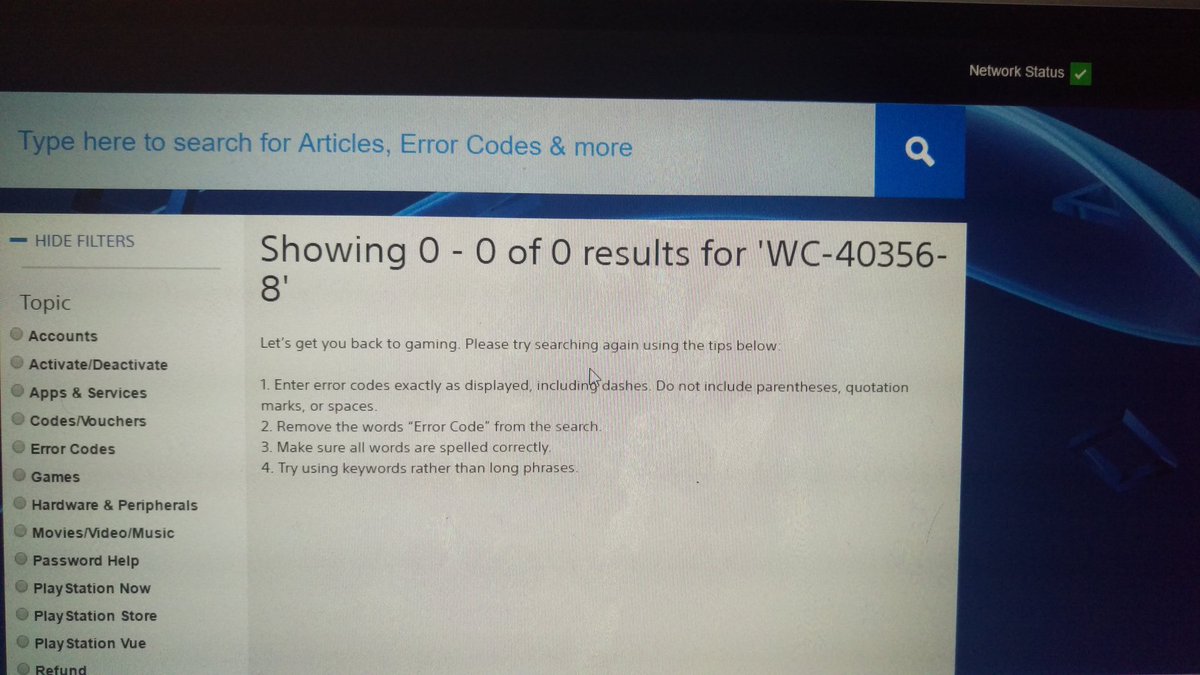 Greenjosh85's tweet photo. @PlayStation how is it I get an error code that the PlayStation website says doesn't exist? https://t.co/KevgFGmK3D