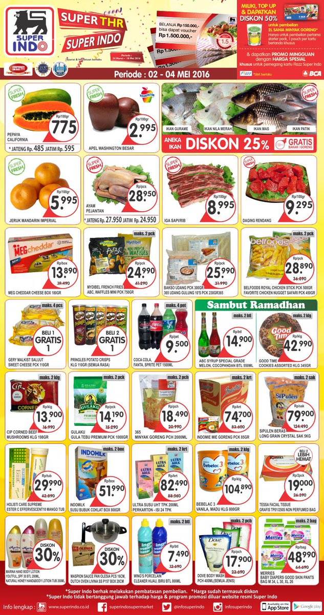 Super Indo Super Segar! Berikut promo koran Kompas (edisi 2-4 Mei 2016). Info: bit.ly/1ECrO43