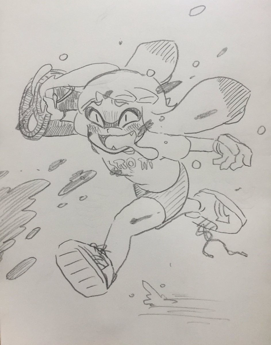 @sakamegane 久々のスプラトゥーンイラストで最近のヒッセンマイイカ描いたらめちゃくちゃ筆が乗ったの図。私は味方が強くて押してる時は滅法強いけどちょっとでも劣勢になると焦ってゾンビプレイを始めて負けに貢献するイカです