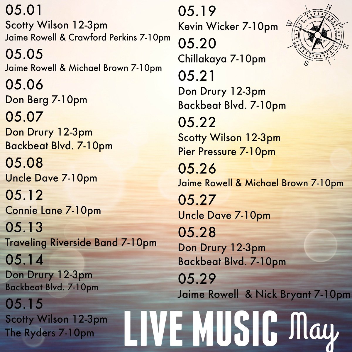 Lat31Jekyll's tweet photo. Live music for May! #latitude31 #jekyllisland #wharflife https://t.co/lZwUogR4mY