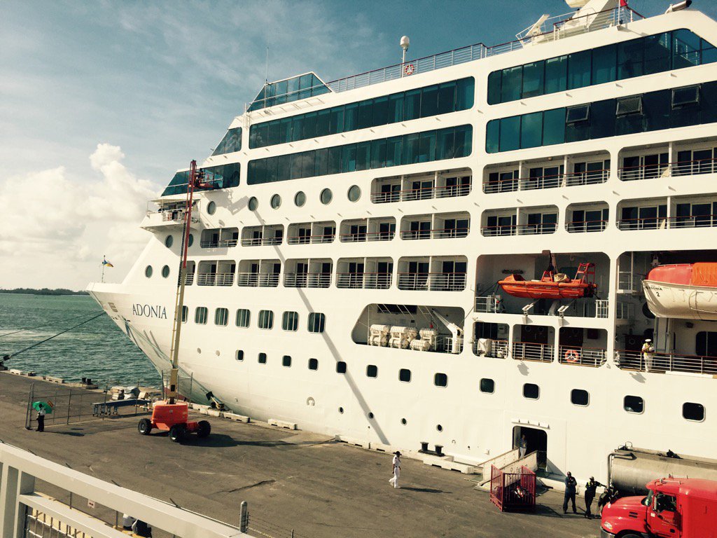 HeraldMimi's tweet photo. Cruise ship Adonia waiting to take on passengers at PortMiami for first trip to #Cuba @MiamiHerald https://t.co/RJTADUzyjH