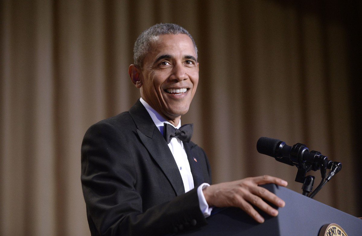 Slate's tweet photo. Obama's best jokes from his last White House Correspondents' Dinner. https://t.co/fy9wgmV1Tm https://t.co/s1GyxavUl6