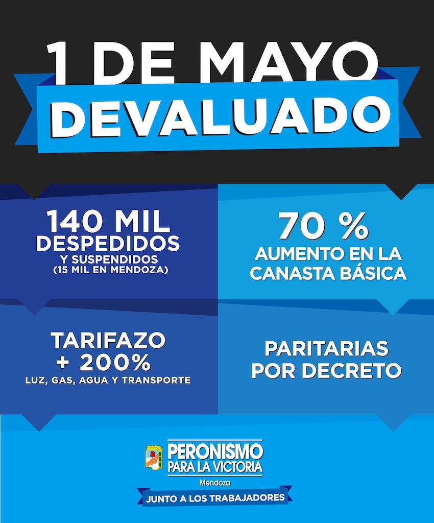 PPVMza's tweet photo. #Devaluado 140mil despedidos y suspendidos; Paritarias por decreto; 70% de aumentos en la canasta básica; Tarifazos https://t.co/nBa7AAO7oL
