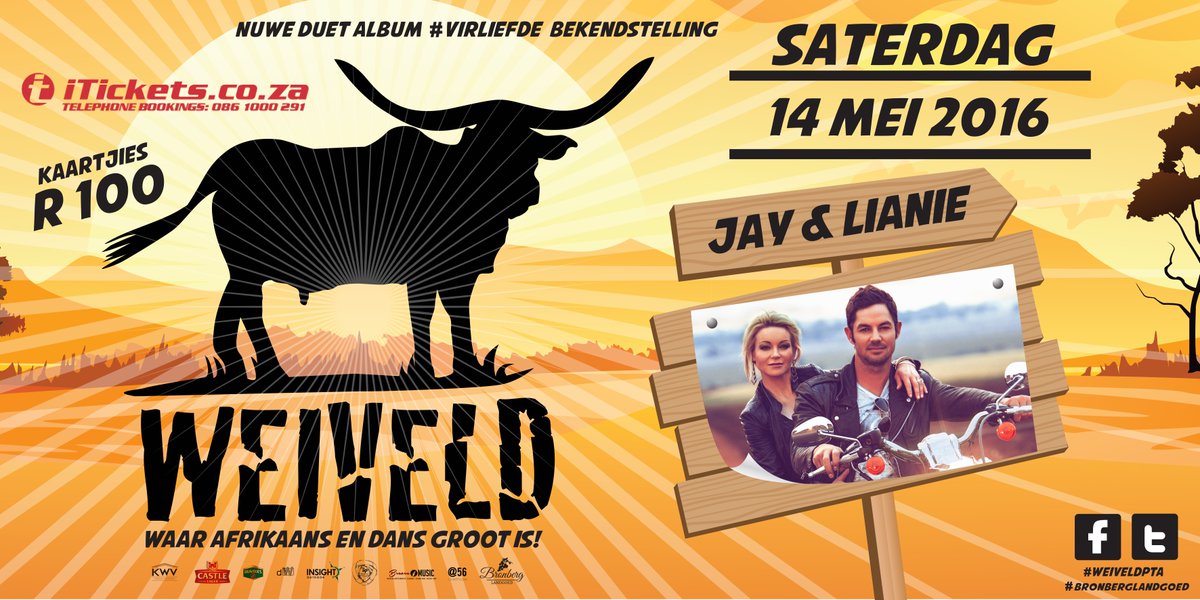 Weiveld's tweet photo. Gereserveerde kaartjies vir @Jay_du_Plessis en @LianieMay is uitverkoop. Nog kaartjies gou beskikbaar @iTicketsSA https://t.co/qdTgP8BkHo