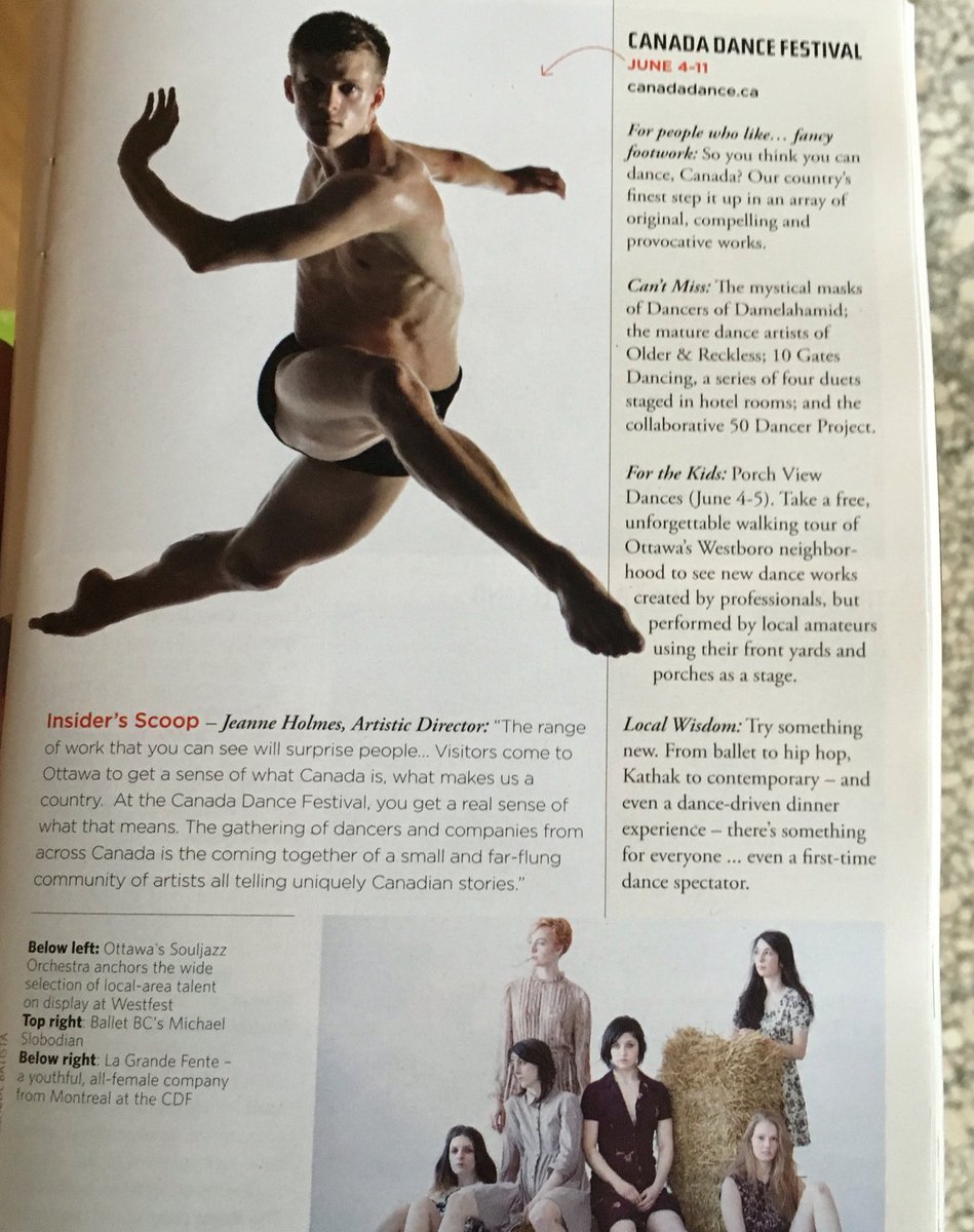 canadadancefest's tweet photo. Nice feature and "insider tips" from @HolmesCDF in @whereottawa @BalletBC @LaGrandeFente #CDF2015 https://t.co/tON7rBhKIs